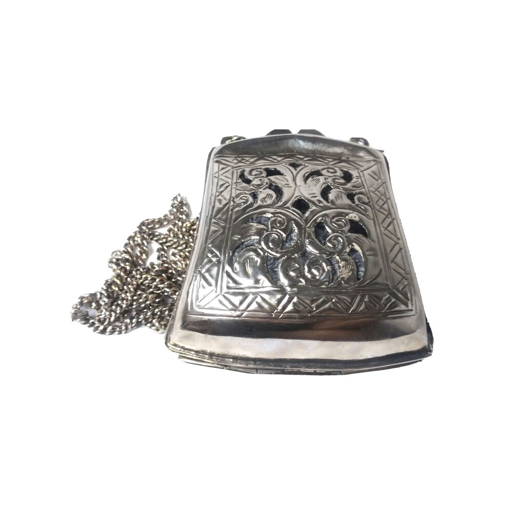 Vintage Metal Crossbody Bag Floral Embossed Metal Body Bohemian Boho - Picture 2 of 8